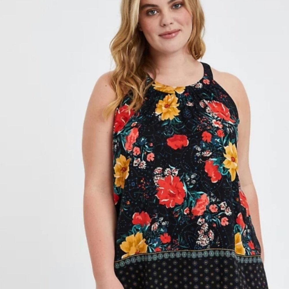 Torrid Black Floral High Neck Tank Tunic